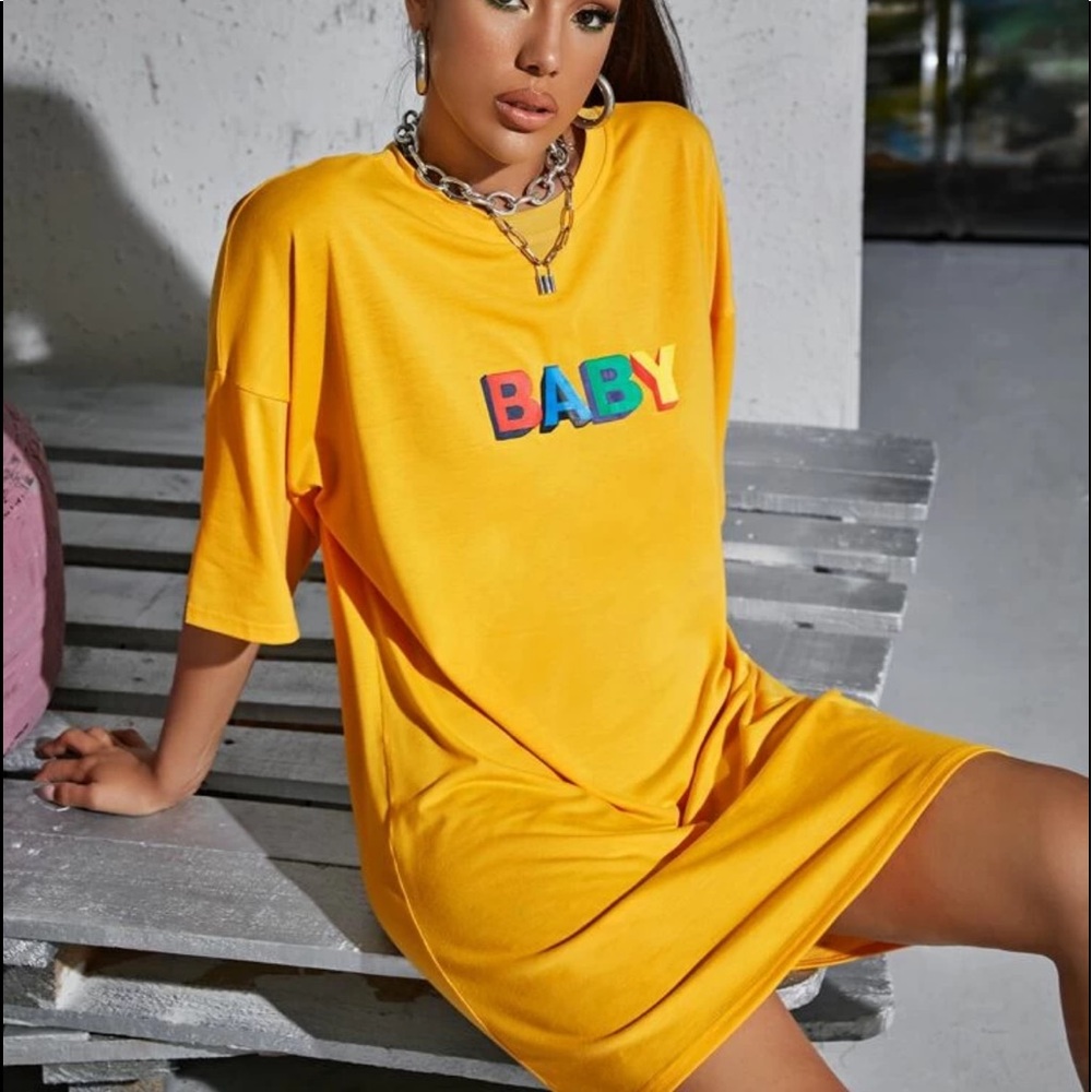 “Baby” Drop Shoulder Letter Graphic Tee Dress
